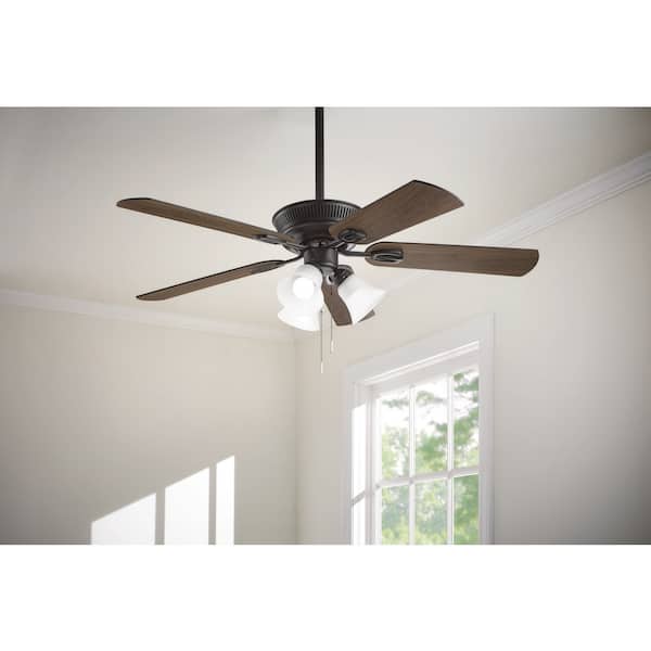 Hampton Bay Glendale III 52 in. LED Indoor Matte Black Ceiling Fan with Light and Pull Chains