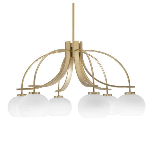 Unbranded Olympia 17 in. 6-Light New Age Brass Downlight Chandelier White Muslin Glass Shade