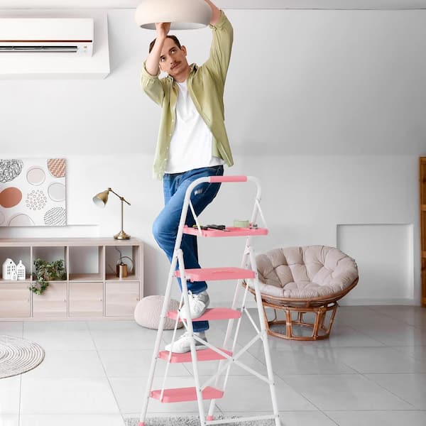 Tabouret Pliant 9 Marches Capacité 40 Kg – Rose (uxcell)