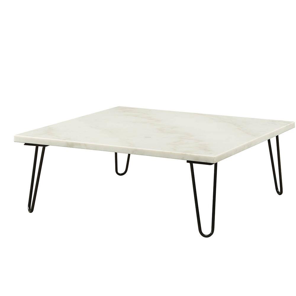 Telestis 40" Square White Marble Coffee Table with Storage
