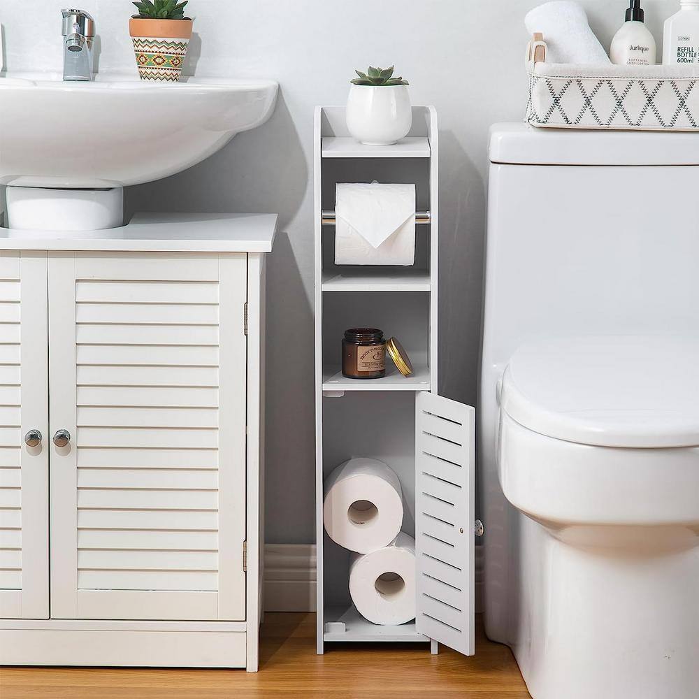 White PVC Small Bathroom Toilet Paper Holder Stand