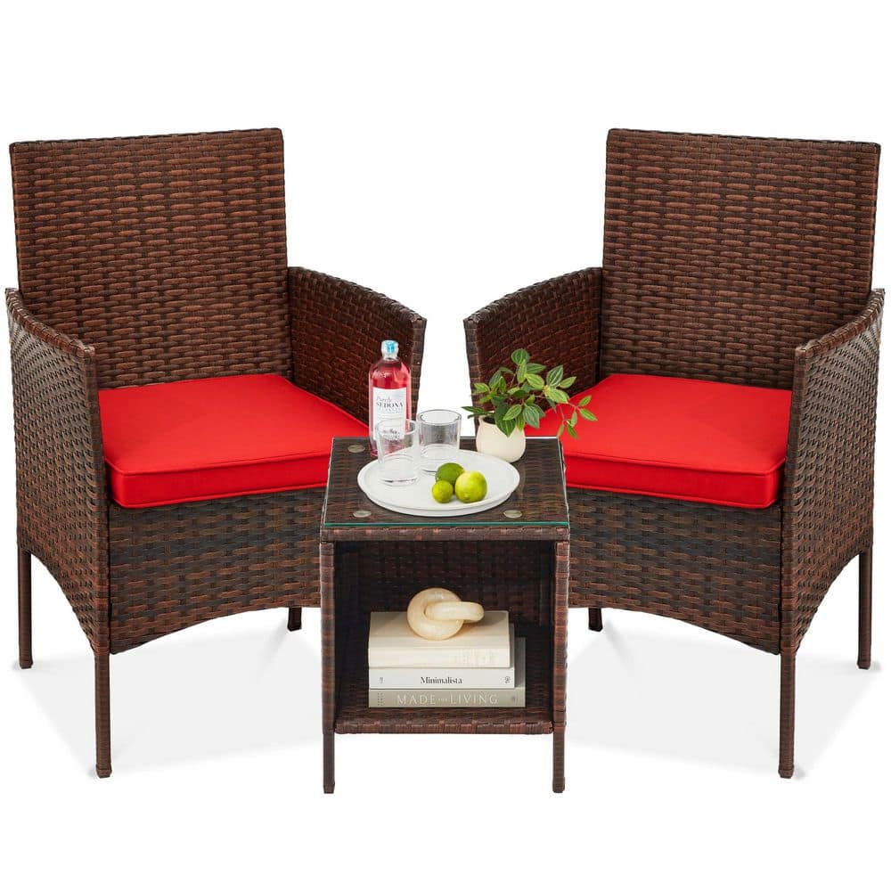 Ruby Red Cushioned Steel Wicker Outdoor Bistro Set