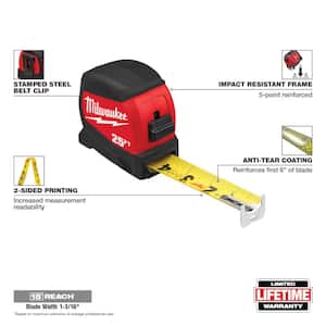 25 ft. x 1-3/16 in. Compact Wide Blade Tape Measure with 15 ft. Reach