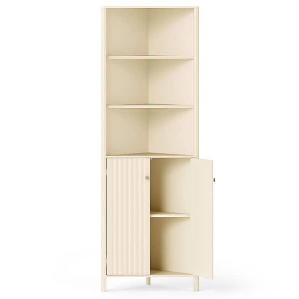 68'' Tall Corner Cabinet w/ 5 Shelves & 2 Fluted Doors Adjustable Shelf