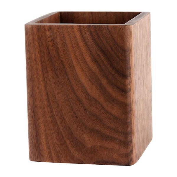 Wood Pen Holder Black Walnut Finish Desk Pencil Cup Organizer