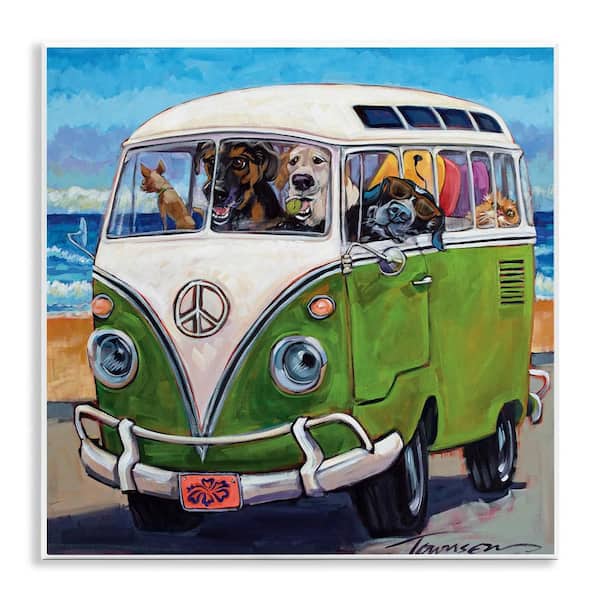 Stupell Industries Dogs Driving Retro Van by CR Townsend 1 Piece Unframed Animal Graphic Art Print 12 in. x 12 in.
