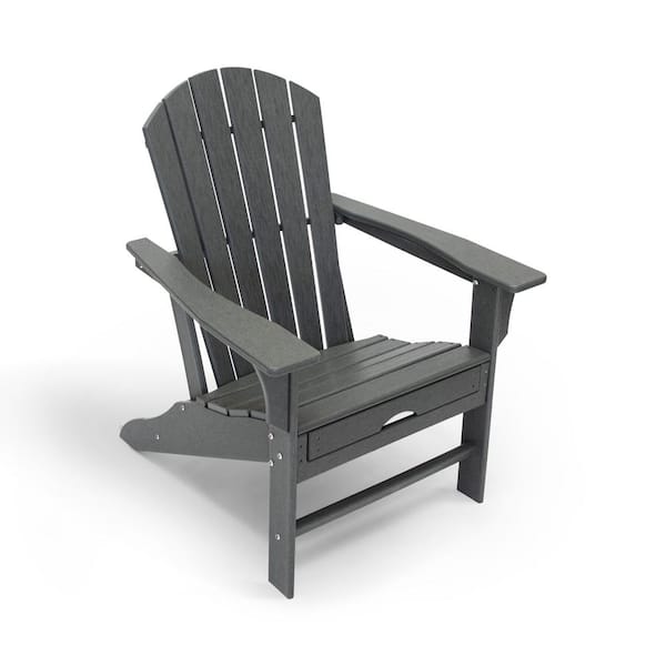 LuXeo Hampton Gray Patio Plastic Adirondack Chairs with Hideaway Ottoman (3-Piece)
