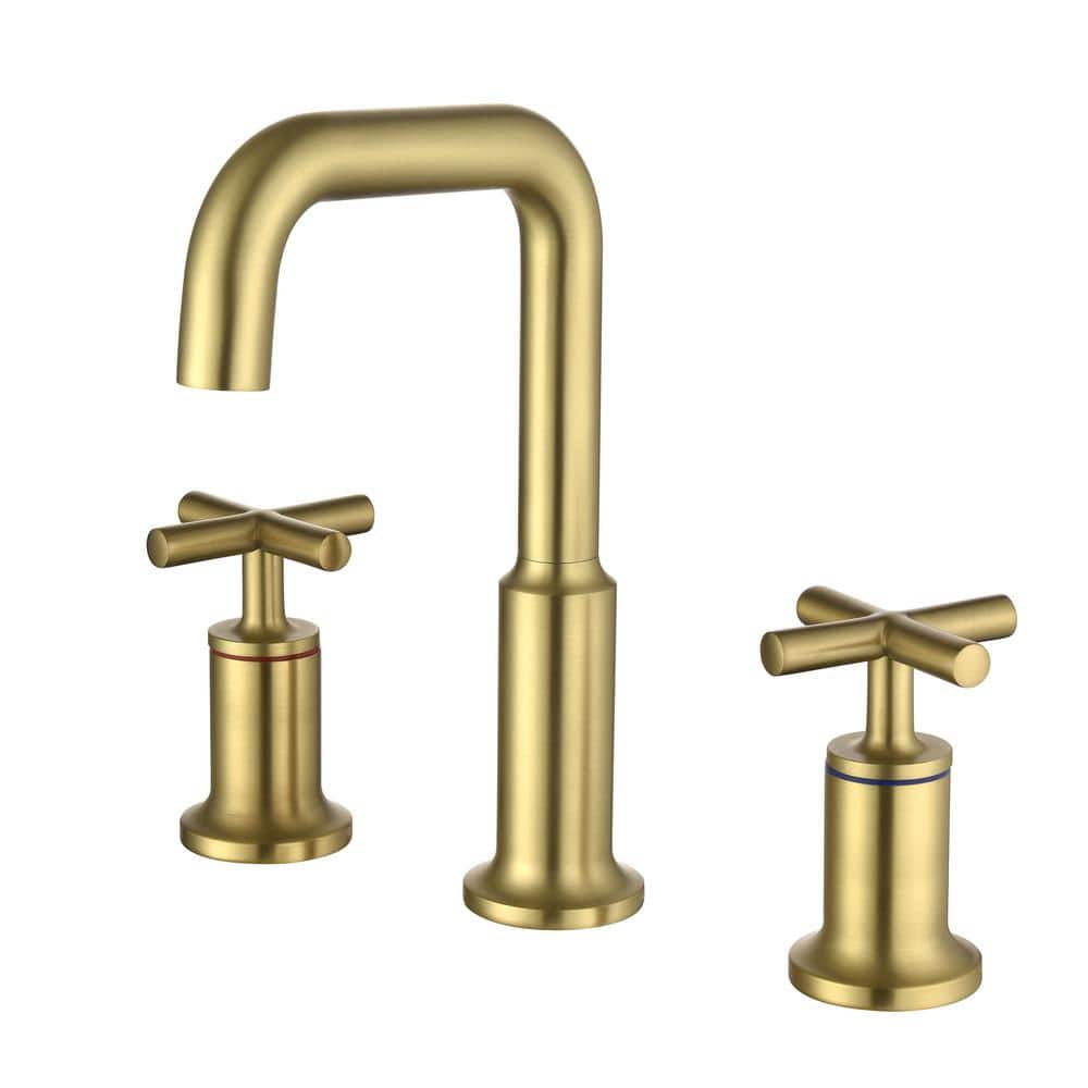 8 in. Widespread Double Handle Bathroom Faucet with Modern 3-Hole Brass Bathroom Basin Taps in Brushed Gold price history on PriceWatchPro