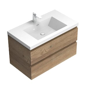 Newport 35.2 in. W x 19.5 in. D x 20.5 in. H Single Sink Bath Vanity in Oak with White Resin Top