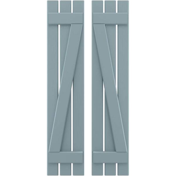 Ekena Millwork 11-1/2 in. W x 57 in. H Americraft 3-Board Exterior Real Wood Spaced Board and Batten Shutters w/Z-Bar in Peaceful Blue