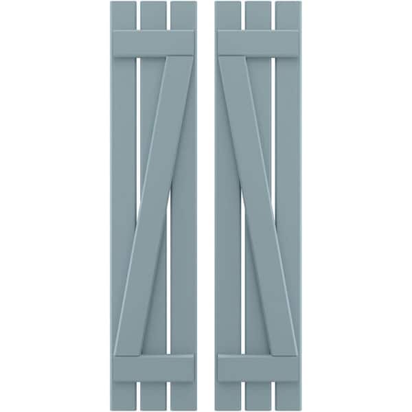 Ekena Millwork 11-1/2 in. W x 67 in. H Americraft 3 Board Exterior Real Wood Spaced Board and Batten Shutters with Z-Bar Peaceful Blue