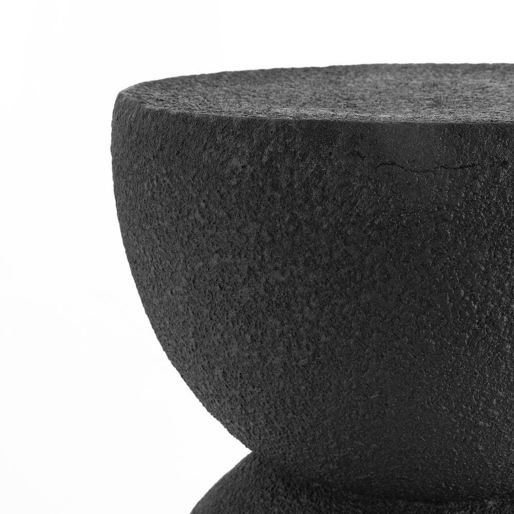 Greta Black Polyresin 18" Mid-Century Modern Drum Accent Table