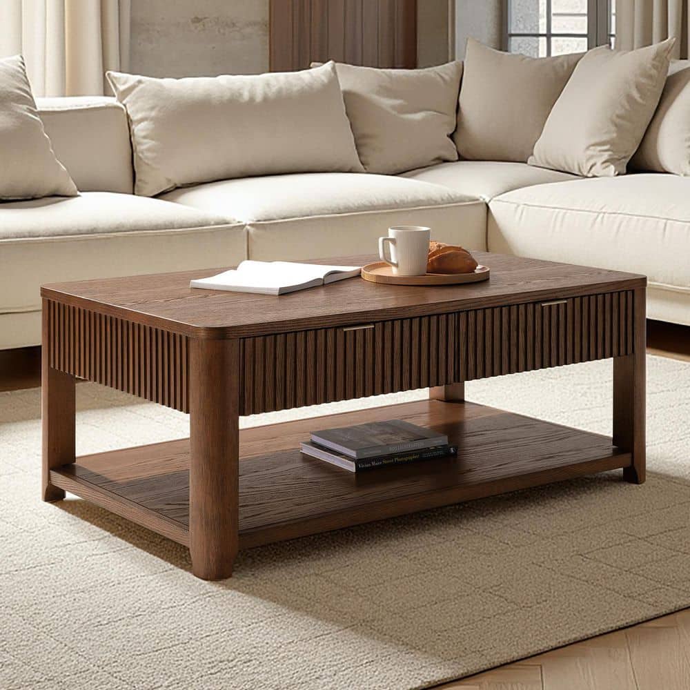 JAYDEN CREATION Javier 48 in. Walnut Rectangle Wood Coffee Table