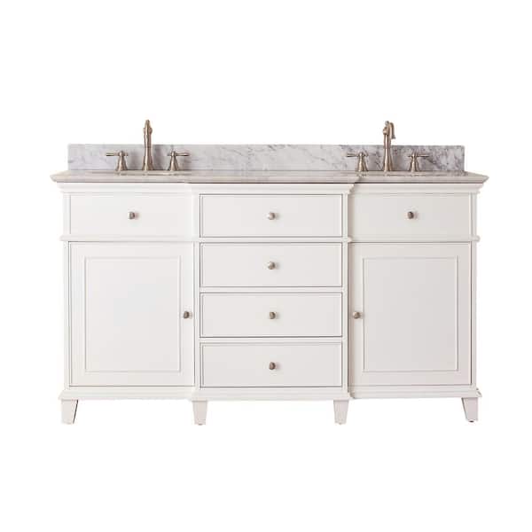 Avanity Windsor 61 in. W x 23 in. D x 35 in. H Vanity in White with Marble Vanity Top in Carrera White and White Basins