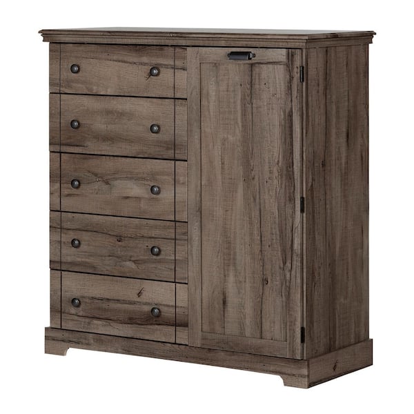 South Shore Lilak Door Chest with 5 Drawers Fall Oak (48.75 in. H x 47 in W.)