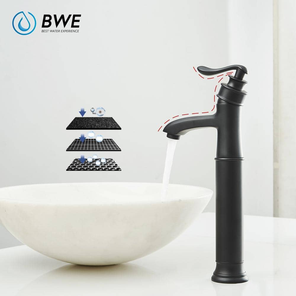 Matte Black Single Handle High Arc Vessel Sink Faucet