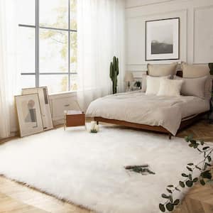 Sheepskin Faux Furry White Cozy Rugs 6 ft. x 9 ft. Area Rug