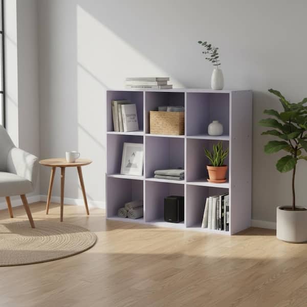36 in. H x 36 in. W x 11.5 in. D Lavender Wood 9- Cube Organizer