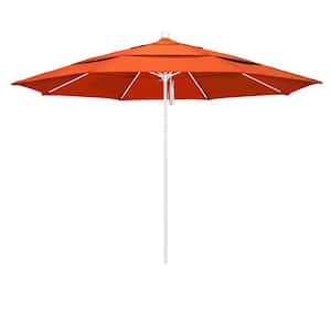 11 ft. White Aluminum Commercial Market Patio Umbrella with Fiberglass Ribs and Pulley Lift in Melon Sunbrella
