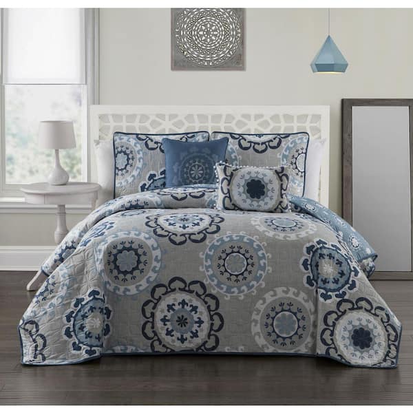 Avondale Manor Elsa 5-Piece Blue Queen Quilt Set ELA5QTQUENGHBL - The ...