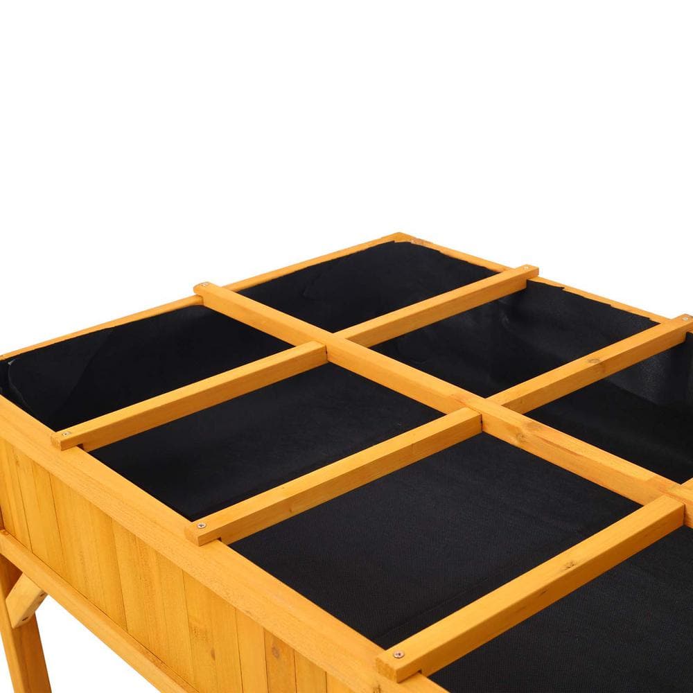 Natural Fir Wood Elevated Planter Box with 8 Grids and Protective Liner