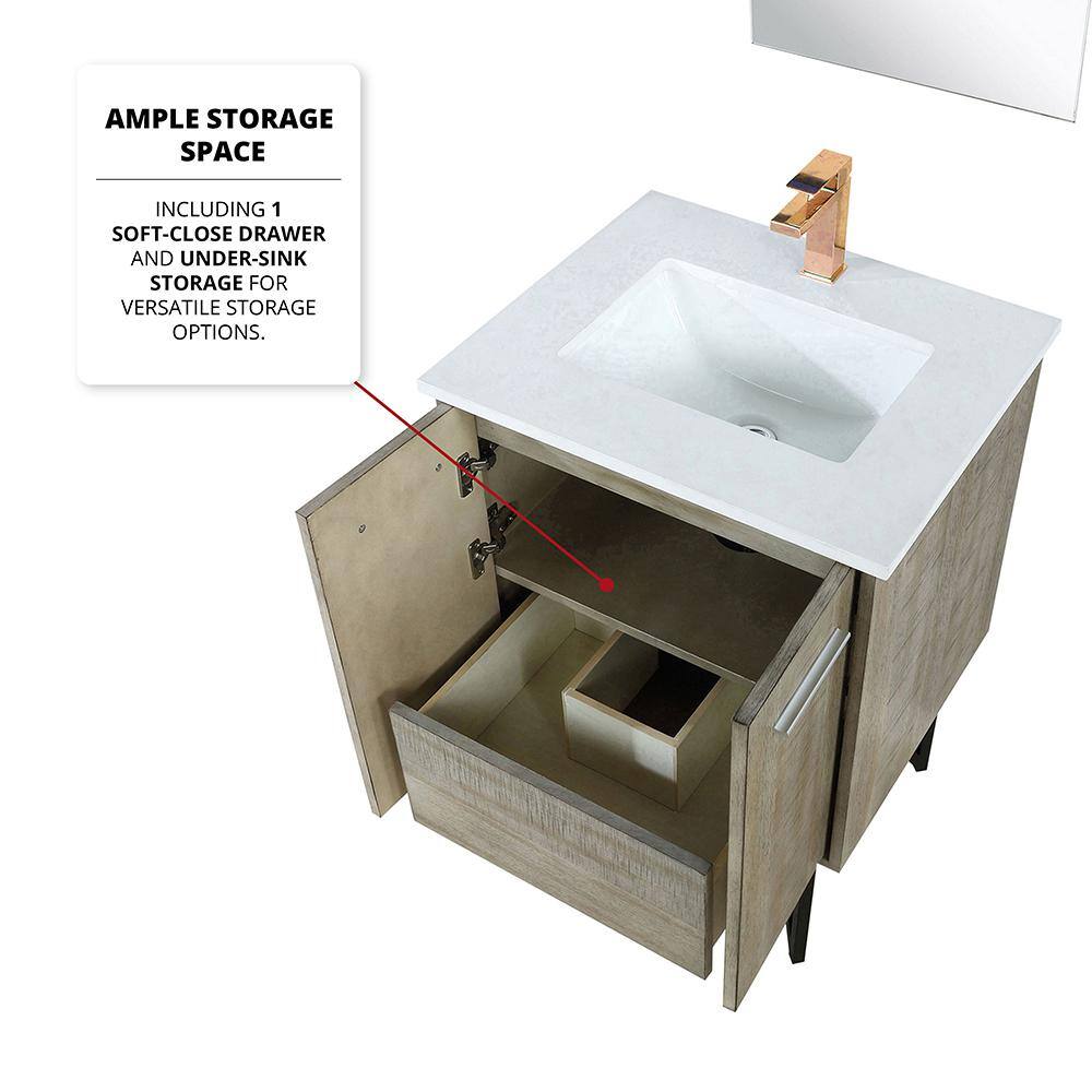 Rustic Acacia 24" Vanity with White Quartz Top and Frameless Mirror