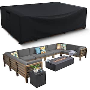 Waterproof Patio Furniture Cover Silver-coated Table and Sofa Set Cover with Corner Fasteners 126 x 64 x 29 in. Black