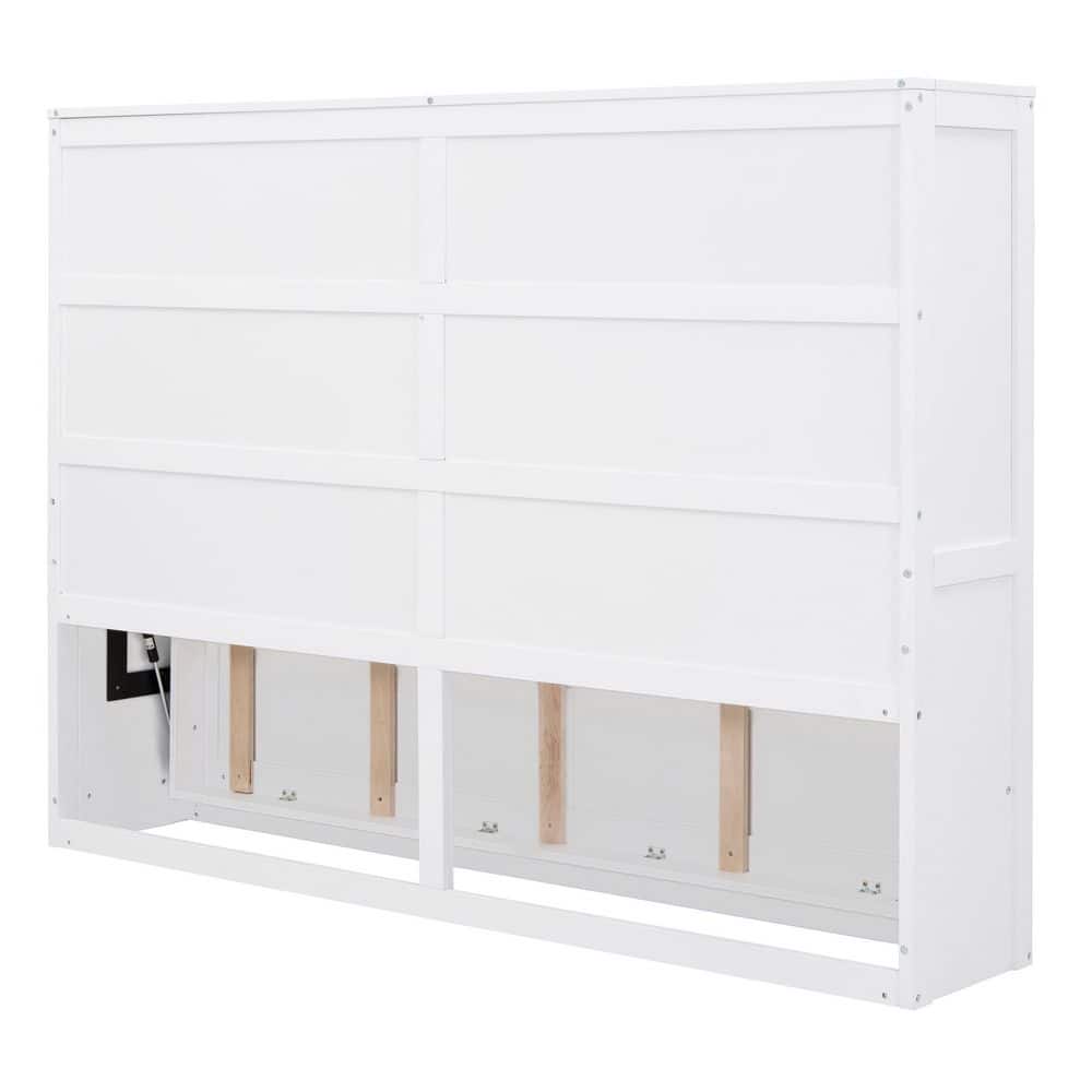 White Wood Frame Queen Size Murphy Bed, Wall Bed Folded into a Cabinet - thumbnail 7
