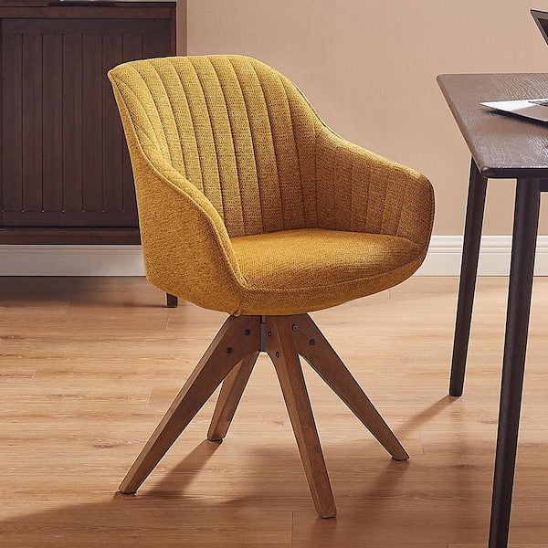 Art Leon Arthur Yellow Fabric Mid-Century Swivel Office Accent Arm Chair with Wood Legs