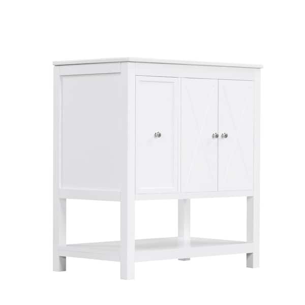 Unbranded 30 in. W x 18.3 in. D x 33.9 in. H Single Sink Freestanding Bath Vanity in White with White Ceramic Sink Top