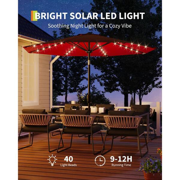 lighted patio umbrella 40 led Best Choice Products 10ft Solar Striped w/ Crank, Tilt, Push Button, 6 Ribs and canopy sagging Gtnali 10 ft. 40-LED Lighted