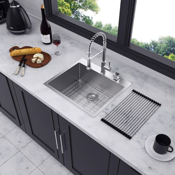 28 in. L x 22 in. W Drop-in Single Bowl 16 Gauge Stainless Steel Kitchen Sink in Brushed Nickel