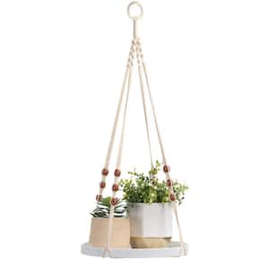12 in. Dia White Wooden Hanging Planter Shelf with Color Beads (1-Pack)