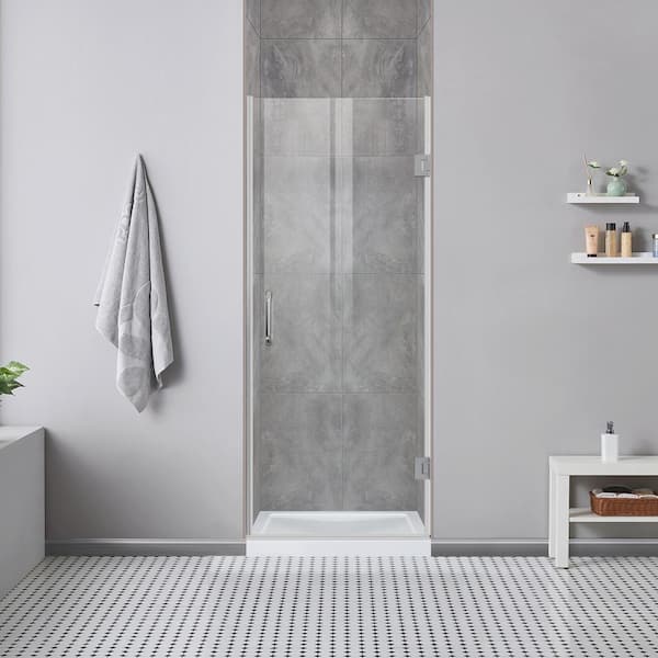 ANGELES HOME 30-30 3/16 in.W x 72 in. H Hinges Frameless Shower Door in Silver with Clear Tempered Glass,Reversible Installation