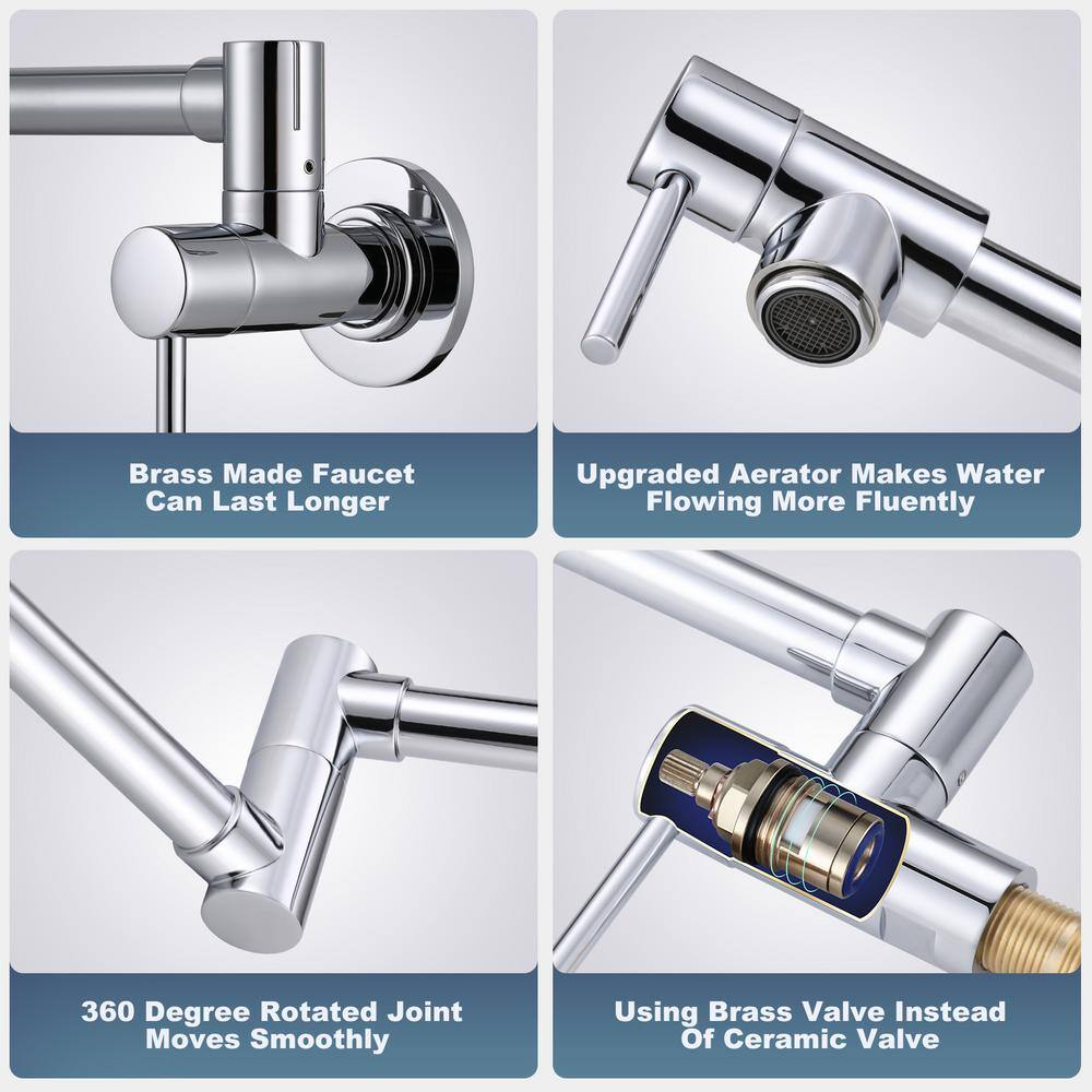 Chrome Wall Mount Double Handle Pot Filler Faucet