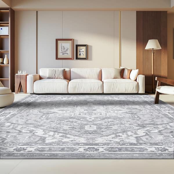 Brentwood 2 ft. x 4 ft. Cream/Gray Border Medallion Area Rug