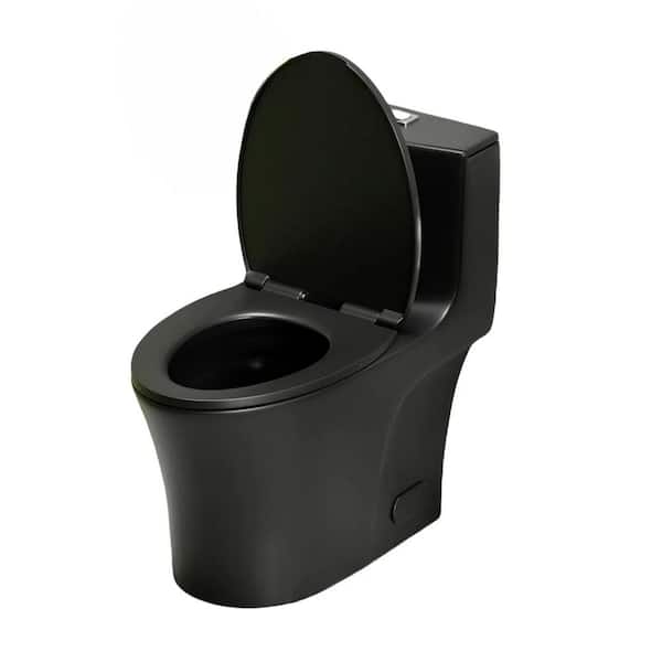 Dual-Flush Elongated 1-Piece Toilet in Matte Black with Water-Saving Soft Closing Seat 1000 Gram Map Flushing Score