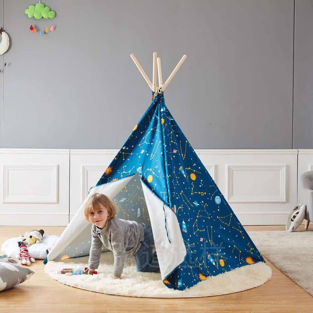 Starry Sky Glow-in-the-Dark Canvas Teepee Tent for Kids