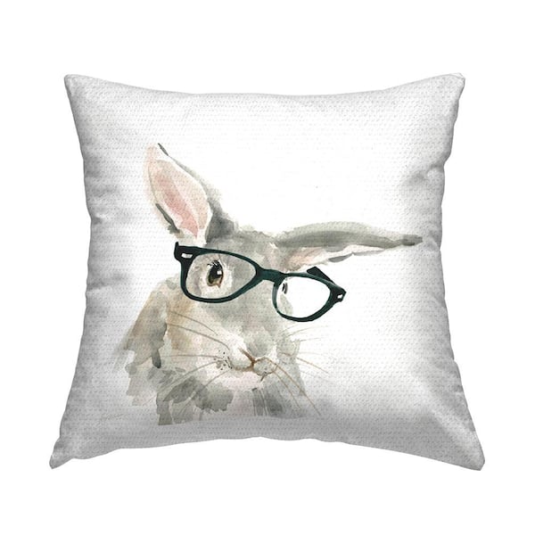 Stupell Industries Adorable Rabbit Black Frame Glasses Hipster Bunny Grey Square Outdoor Throw Pillow