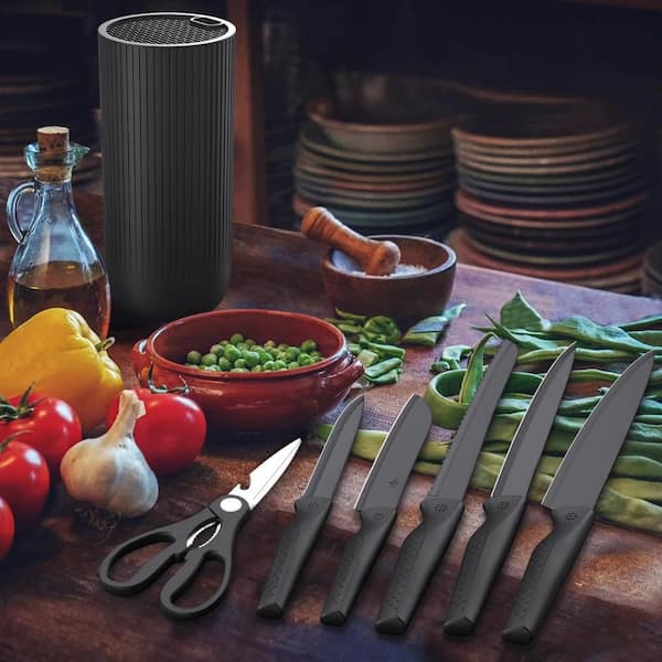Numhew 6-Piece Knives Set for Kitchen with Universal Knife Block
