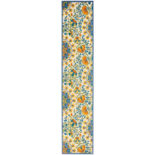 Aloha Multicolor 2 ft. x 10 ft. Kitchen Runner Floral Contemporary Indoor/Outdoor Patio Area Rug