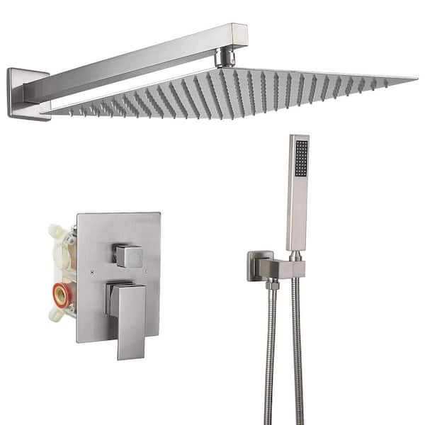 Single Handle 2-Spray Shower Faucet 2.5 GPM with 180° Swivel, Adjustable Flow Rate in Brushed Nickel