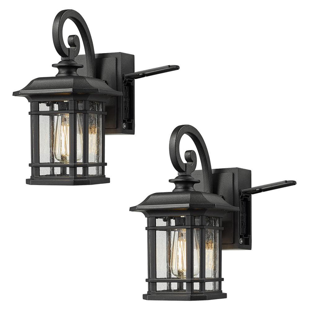 JAZAVA 13.3 in. Black 2-Packs Outdoor Hardwired Wall Lantern Sconce ...