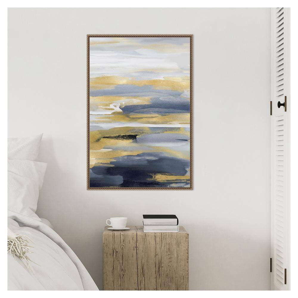 Intuition Blue and Gold Abstract Canvas with Bronze Frame
