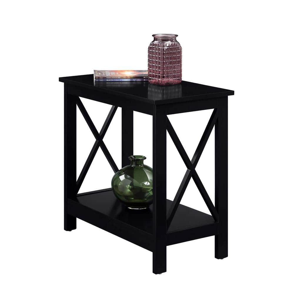 Oxford Black MDF Rectangular Chairside End Table with Shelf