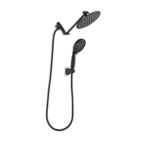 RAINLEX 9-Spray Dual 5.5 in. Wall Mount Shower Head and Handheld Shower Head 2.2 GPM in Matte Black