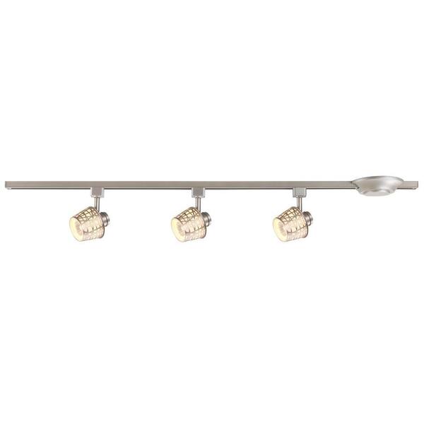 Commercial Electric 3-Light Brushed Nickel Linear Track Lighting Kit with Convertible Basket Shade