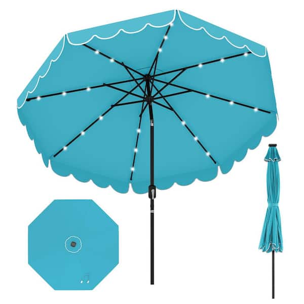 9 ft. Steel Market Solar Patio Umbrella with 24 LED Lights and Crank Tilt Adjustment in Turquoise