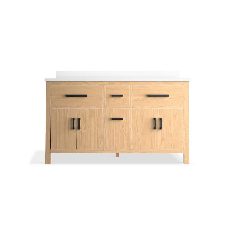 Kresla 60" Light Oak Double Sink Freestanding Vanity with Quartz Top