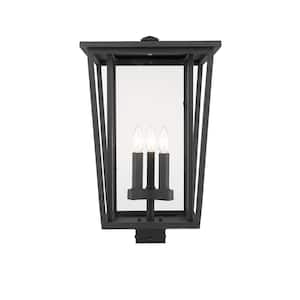 Seoul 22.25 in. 3-Light Black Aluminum Hardwired Outdoor Weather Resistant Post Light Square Fitter w/No Bulb Included